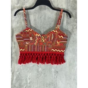 CIDER Women's Red Boho Geometric Tassel Corset Tank Top SZ S (US 4)